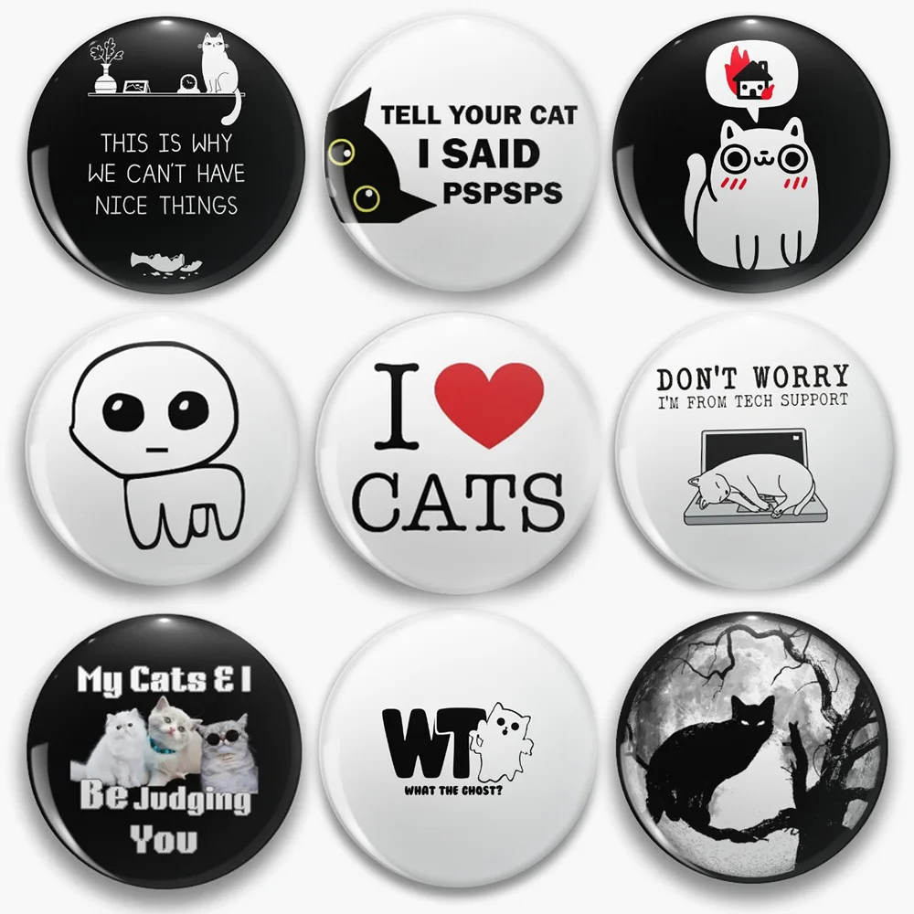 I LOVE CATS Tinplate Pin Funny Troublemaker Kitten Soft Button Brooches Punk Dark Lapel Backpack Badges Jewelry Collection Gifts