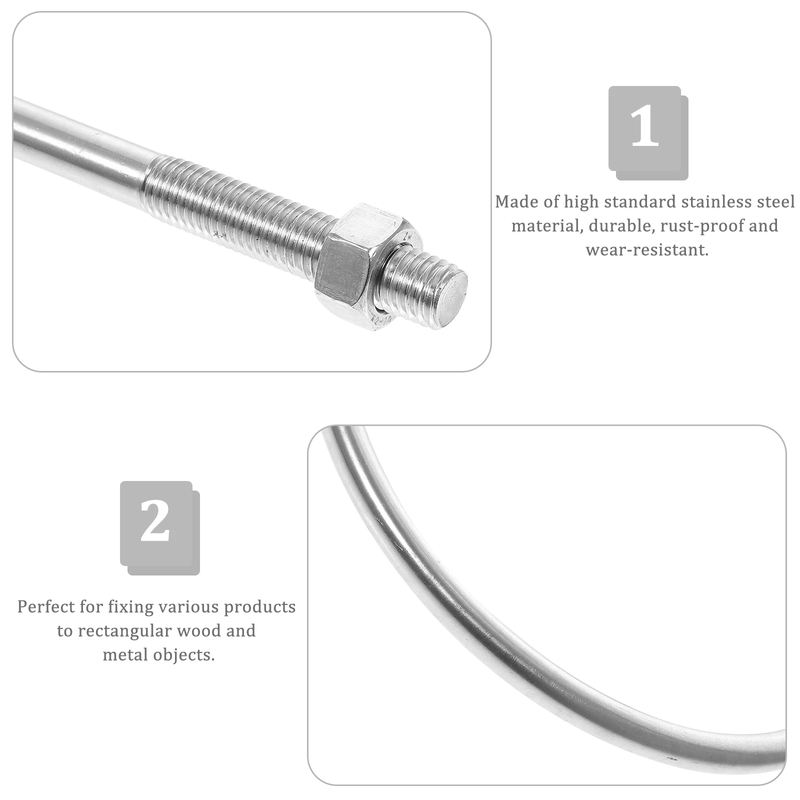 

U Shaped Bolt Stainless Steel Round Bend U-Bolt for Trailer Boat Hardware Durable Rust-Proof Wear-Resistant