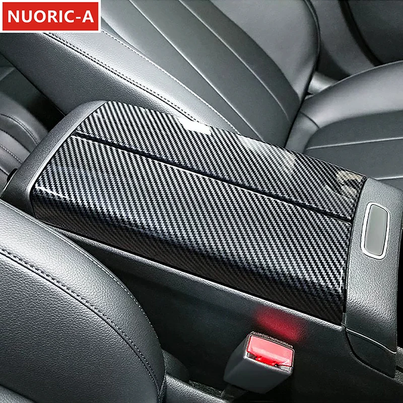 

For Mercedes Benz A Class A180 200 CLA C118 2019-22 Car Central Armrest Storage Box Panel Cover Trim Carbon Fiber Color Stickers