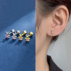 Korean Fashion Exquisite Animal Screw Earrings For Women Girls Pink Zirconic Bear Popular Party Jewelry Accessories Gifts