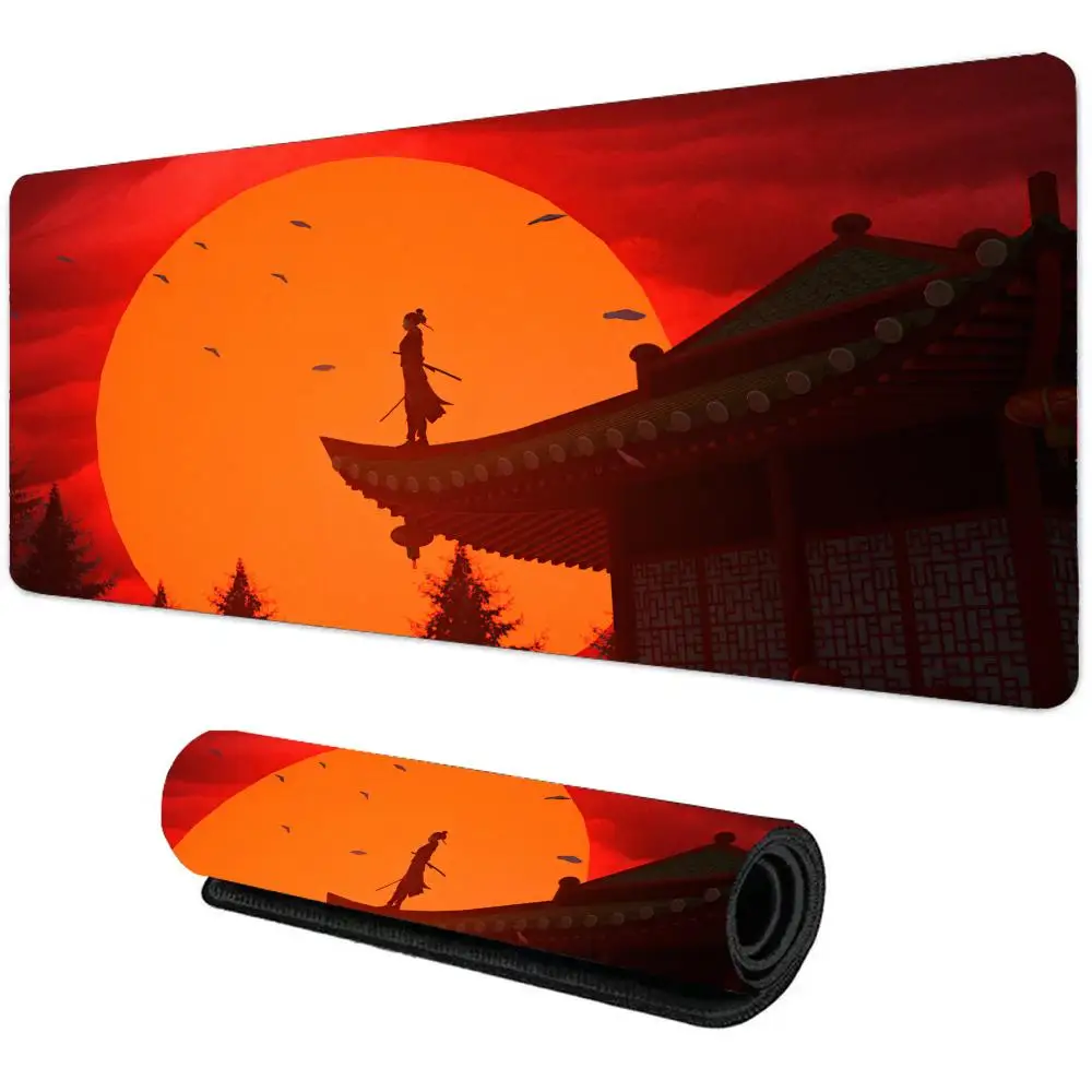 Large game desk mat office mouse mat Japanese Sunset Samurai  rubber anti-slip rectangular lockedge carpet keyboard accessorys