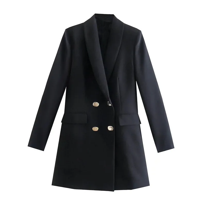 2023 Spring Autumn New Women High-End Double-Breasted Suit Coat Temperament Pure Color Slim Fit Casual Versatile Long Outerwear