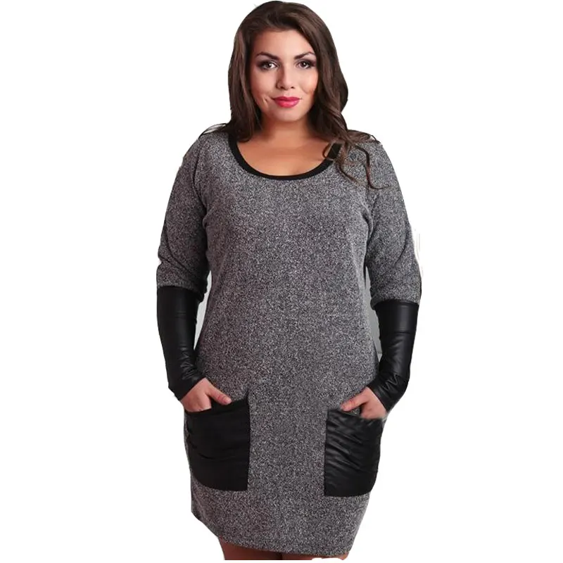 Big size 6XL 2022 Spring Dress Women Casual long sleeve patchwork pocket solid dresses plus size women clothing 6xl Fat MM dress