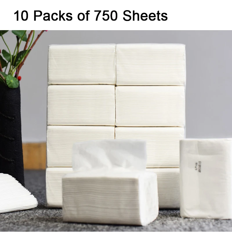 10 Packs of 750 Sheets Mini High-Quality 4-Layer Tissues Suitable for Facial, Toilet, And Napkin Purposes Facial Tissue Paper