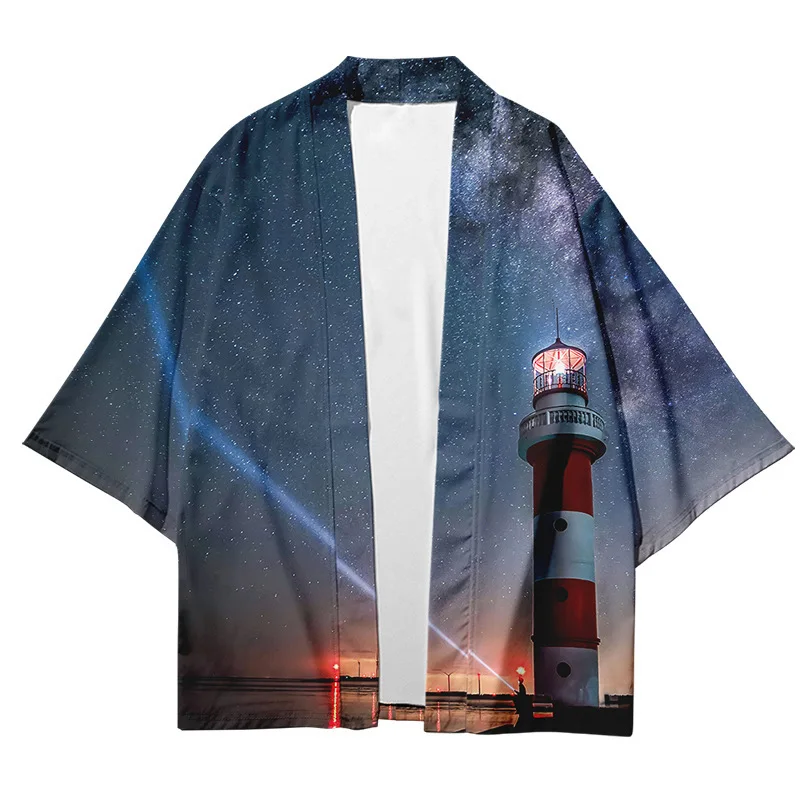 

2021 hot sale new product fashion cardigan 3d digital printing landscape pattern adult traditional kimono