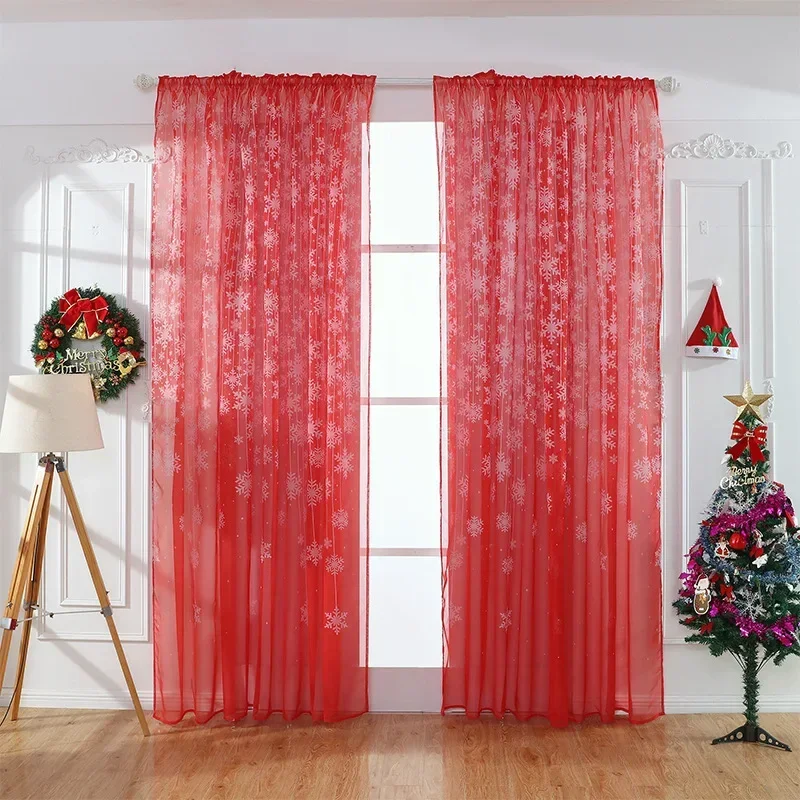 1pc Festive Christmas Curtains with Snowflake Print - Create The Perfect Holiday Ambience