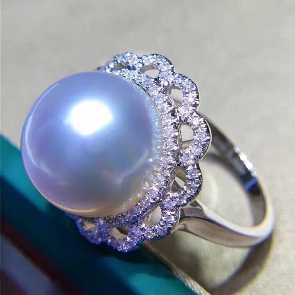 

New HUGE AAAAA 10-11mm Genuine Natural South Sea White Stud Pearl Ring 925S