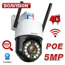 WIFI 4G POE Security Camera Outdoor HD 5MP 20X Zoom PTZ Auto Tracking Human Detection Red Blue Warning Light Surveillance Camera