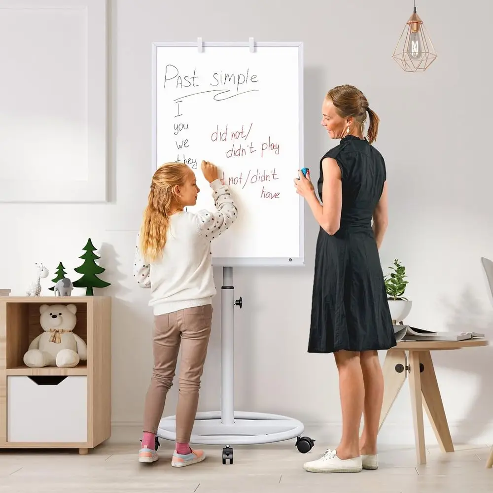 لوح مسح جاف مغناطيسي محمول - حامل سبورة بيضاء متنقل 36 × 24 مع خطافات مخططة للفصل الدراسي والمكتب والمنزل (فضي) #6