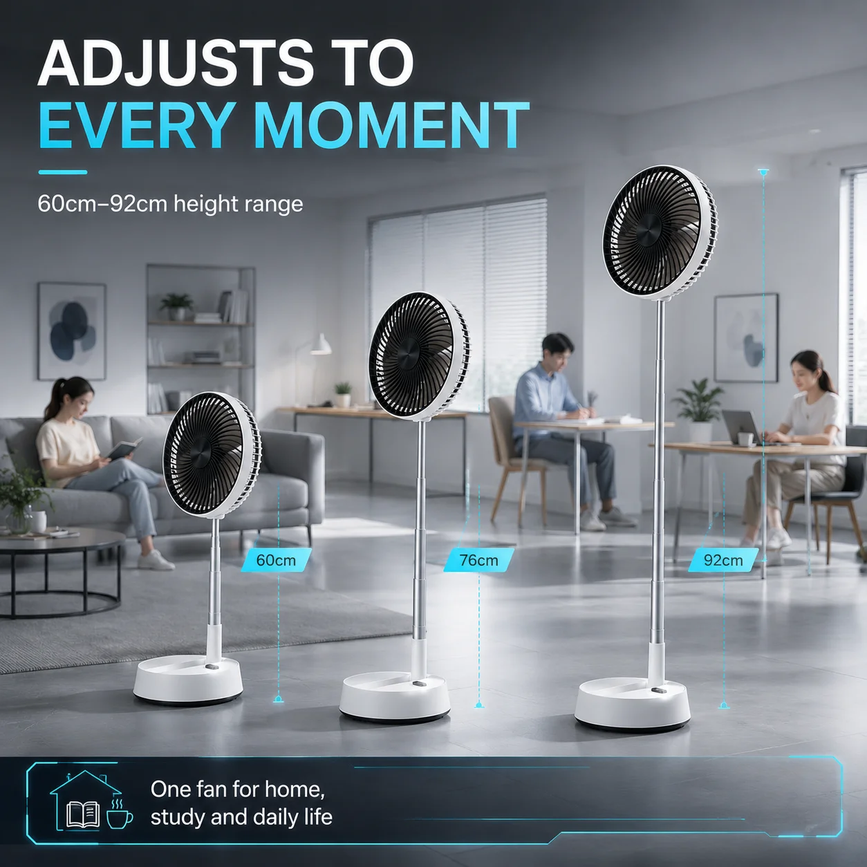 Telescopic Foldable Silent Rechargeable Fan with Remote Cont