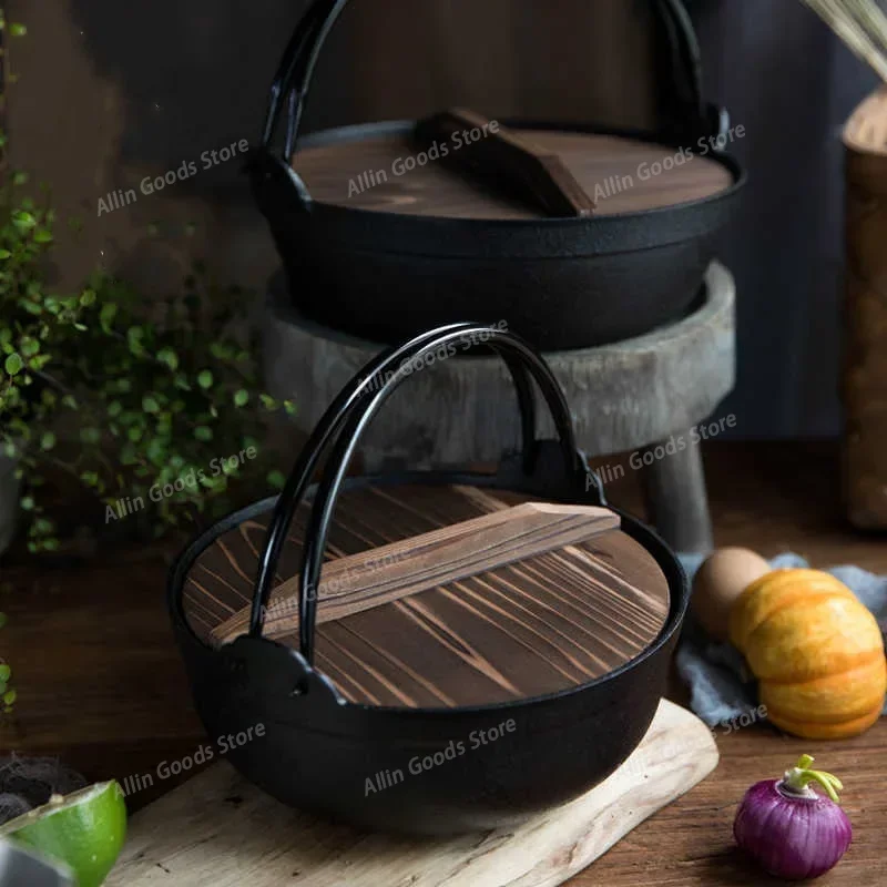 Versatile Japanese Cast Iron Pot for Frying Braising and Boiling for Sukiyaki and Shabu-Shabu Stove pot lifting beam pot