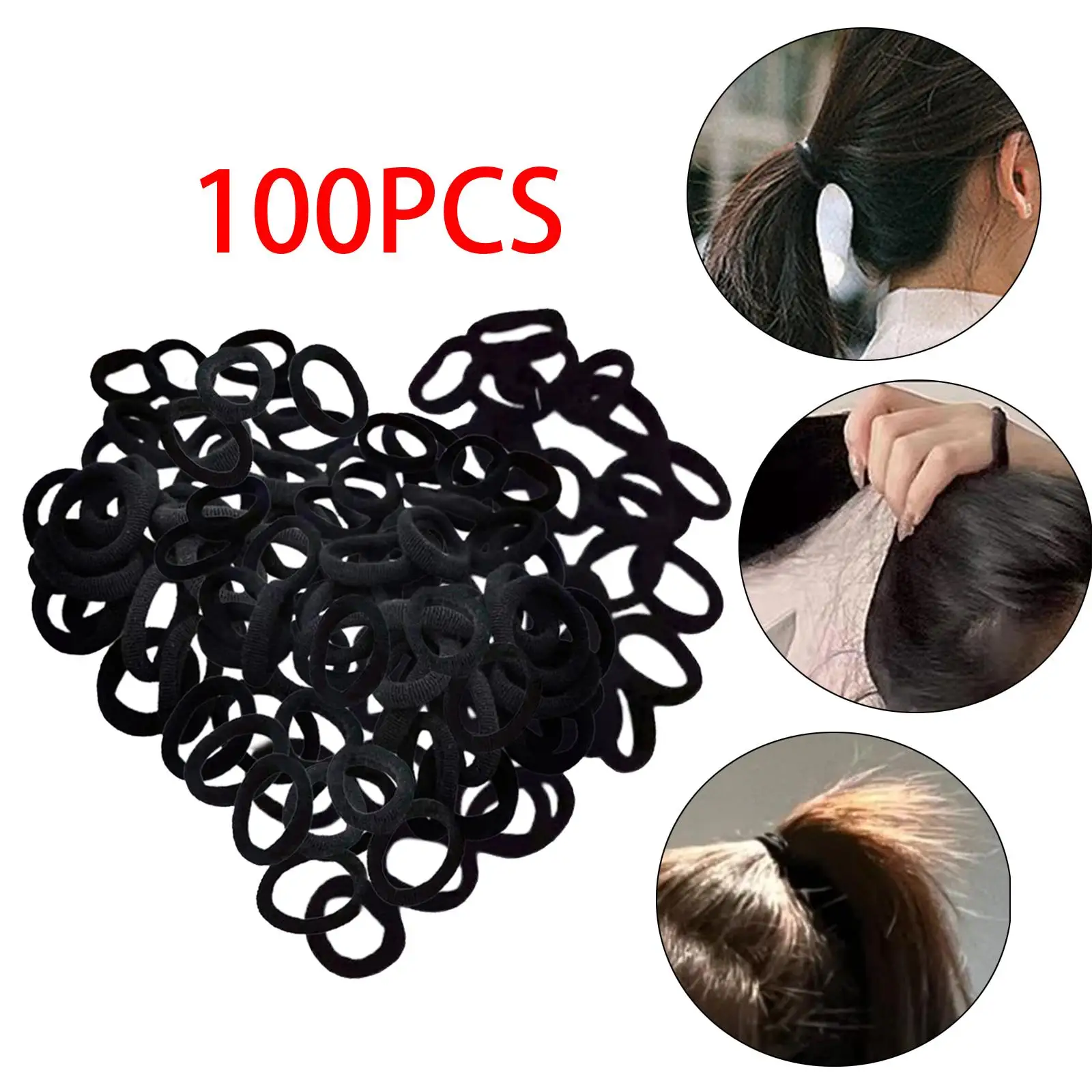 100 Pieces Black Hair Ties 2.2cm Small Hair Accessories Stretch for Thick Hair Hair Scrunchies Soft Ponytail Holders Elastic