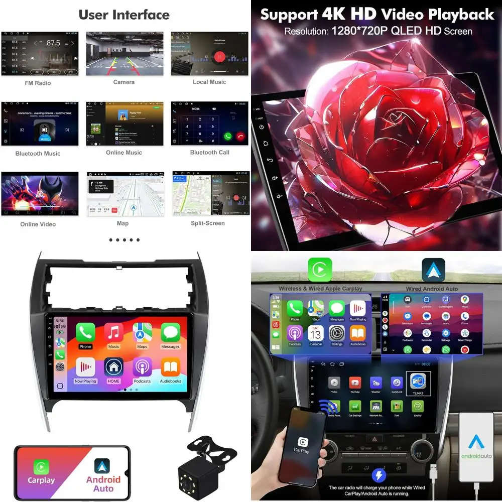 

2 + 32G Android 12 Автомобильная стереосистема с двойным Din для Toyota Camry 2012-2014 с 10,1-дюймовым сенсорным экраном и встроенным беспроводным Carplay/And