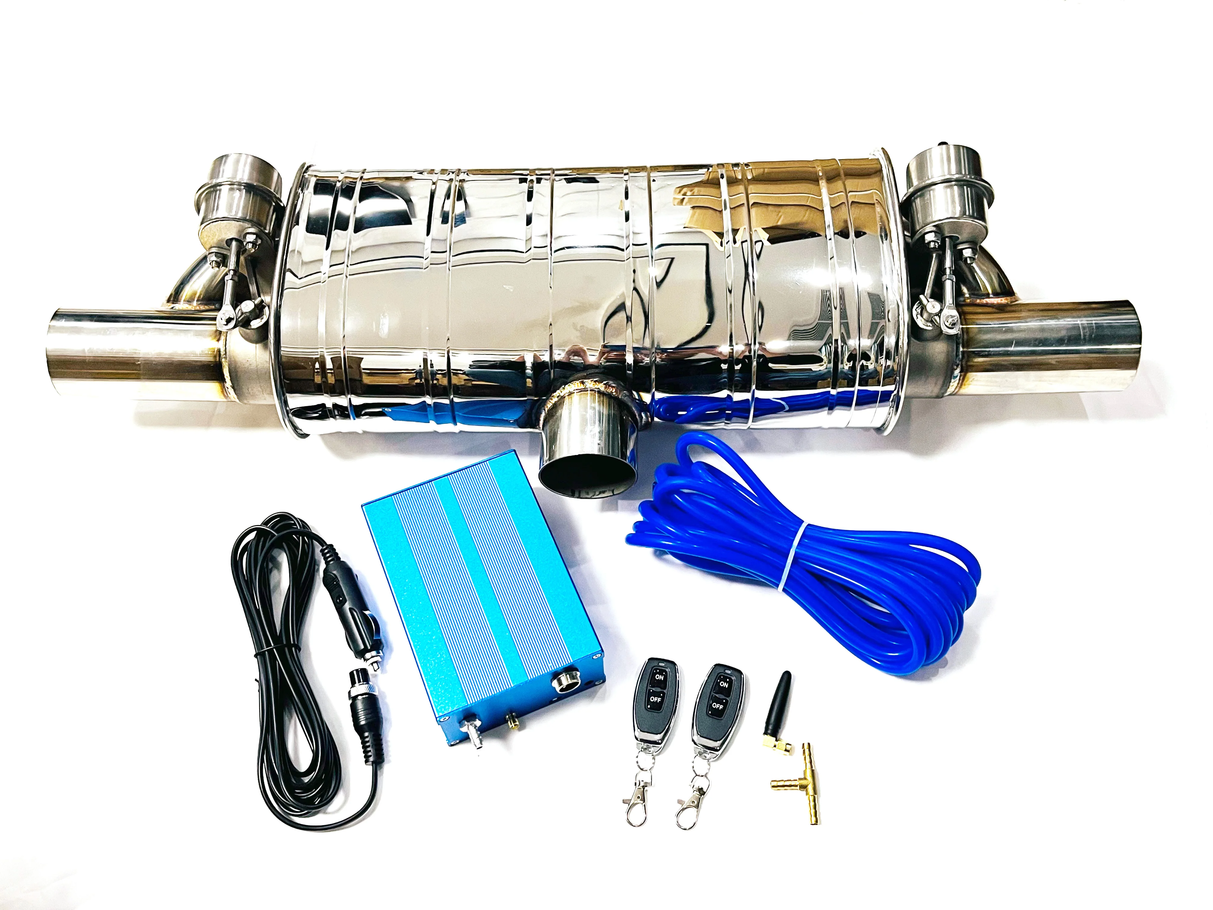 

General T-shaped dual outlet car exhaust pipe modified muffler made of stainless steel ID51mm/63mm/76mm sports car sound imitato