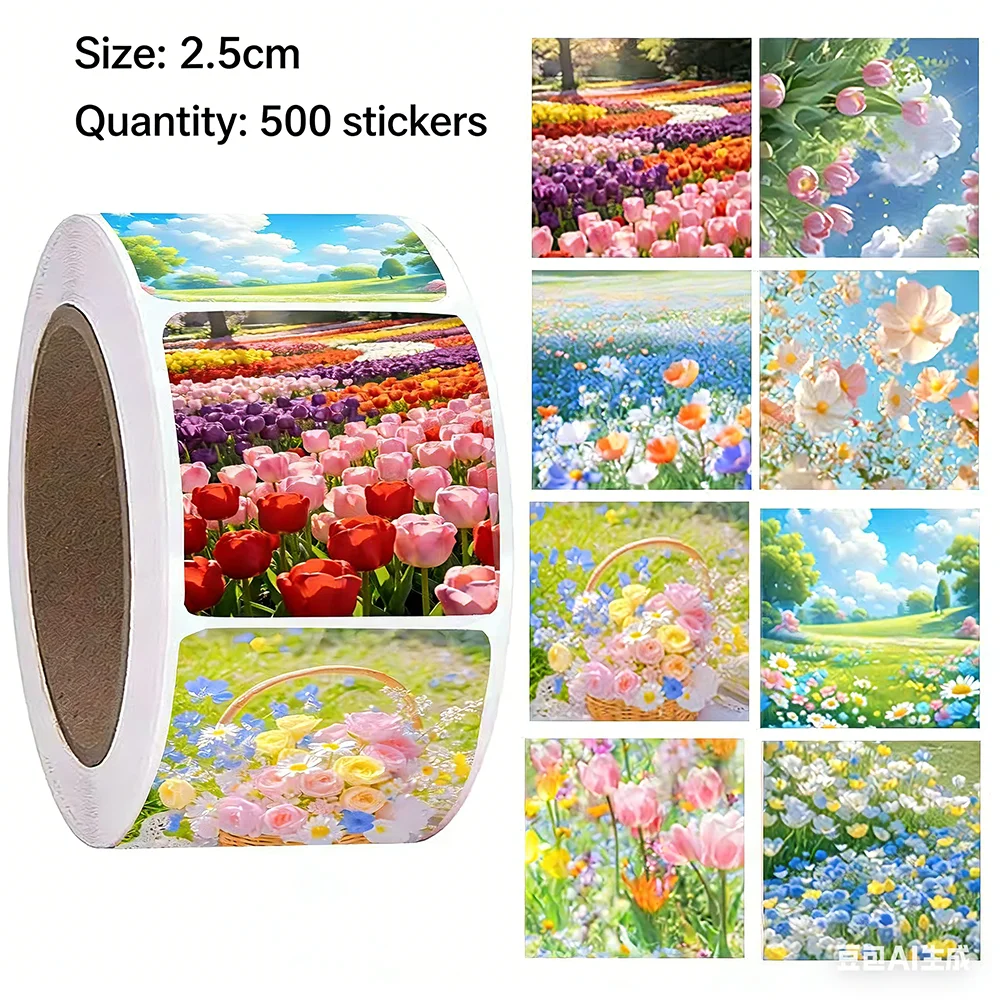 500Pcs Oil Painting Landscape Sticker Roll, Various Scenic Patterns Seal Stickers for Decor, DIY & Gifts