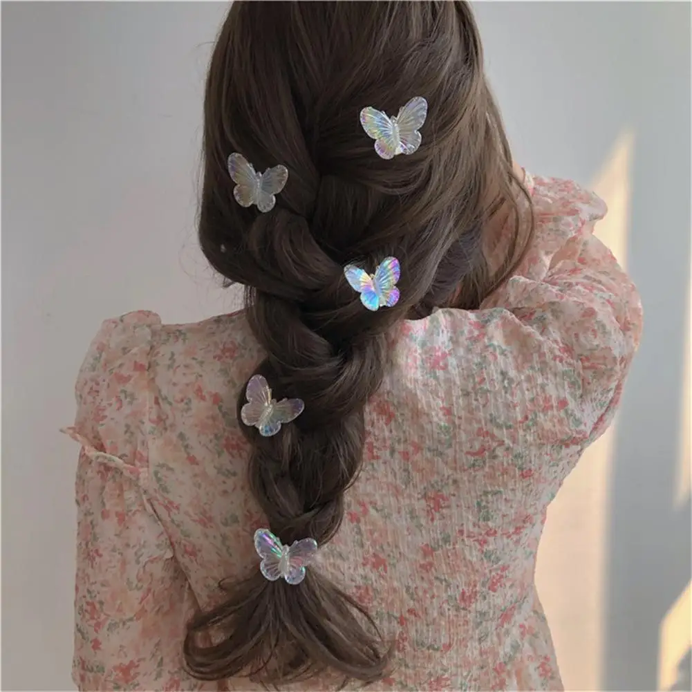 Stylish Braid Clip Iridescent Transparent Butterflies Hair Pin 3D Effect Exquisite Workmanship Girls Hairpin for Summer