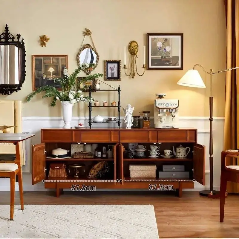 French vintage solid wood sideboard double door living room wall storage cabinet sideboard American style