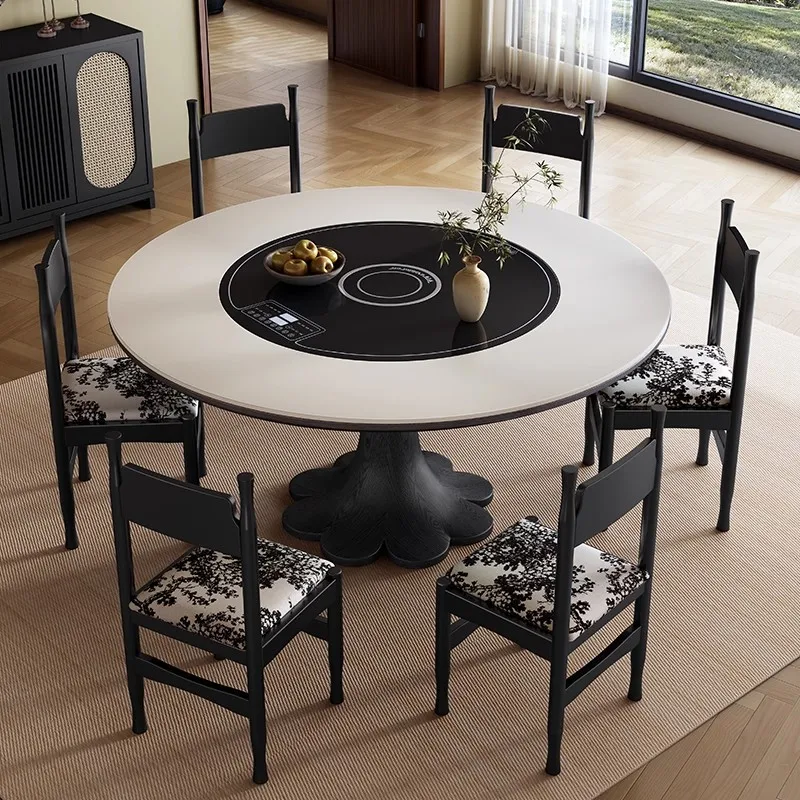 

Medieval solid wood rock slab dining table Household small apartment with built-in vegetable