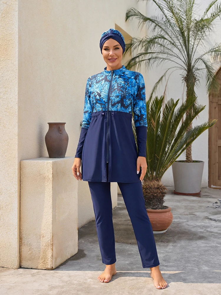 3-teiliges Set Muslimischer Burkini Damen Würdevolle Strandkleidung Damen Langärmeliger Muslimischer Badeanzug UPF50-UV-Schutz – Detail 10