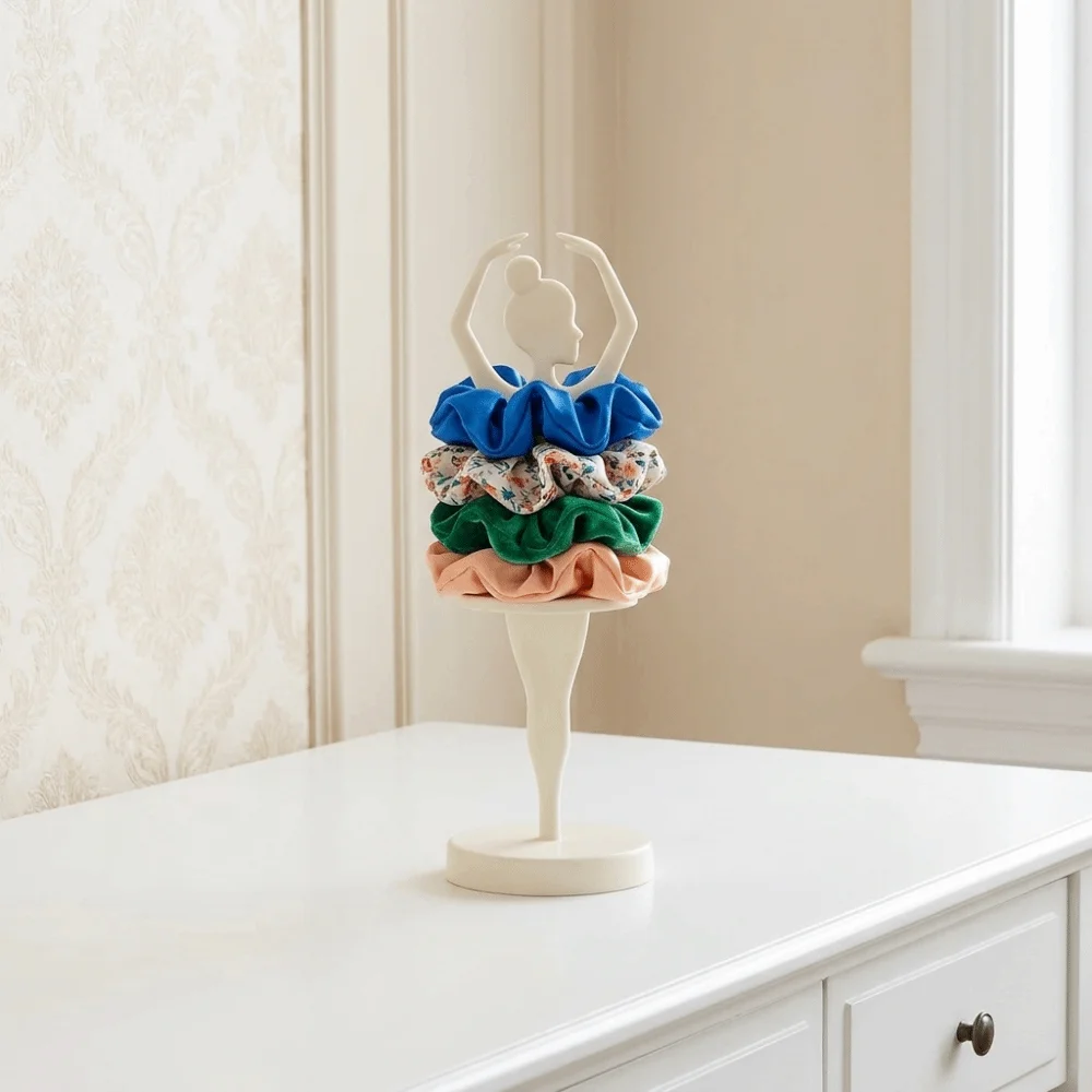 3D Printed Ballet Dancer Scrunchie Holder Space Saving Plastic Ballerina Scrunchie Holder Decorative Hair Tie Storage Rack