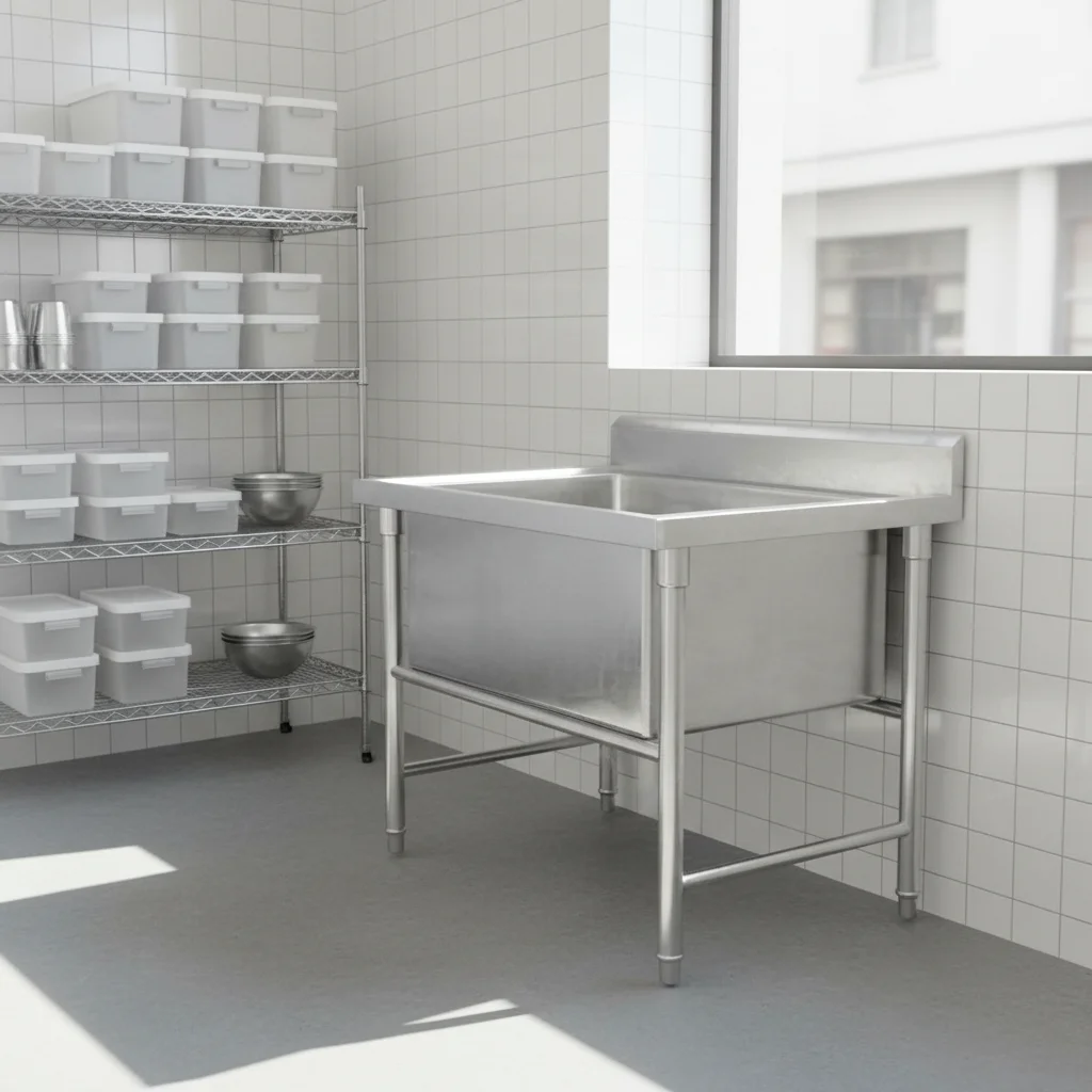 

Custom Commercial Free Standing Stainless Steel Single Bowl Square Kitchen Sink Without Faucet Modern Design
