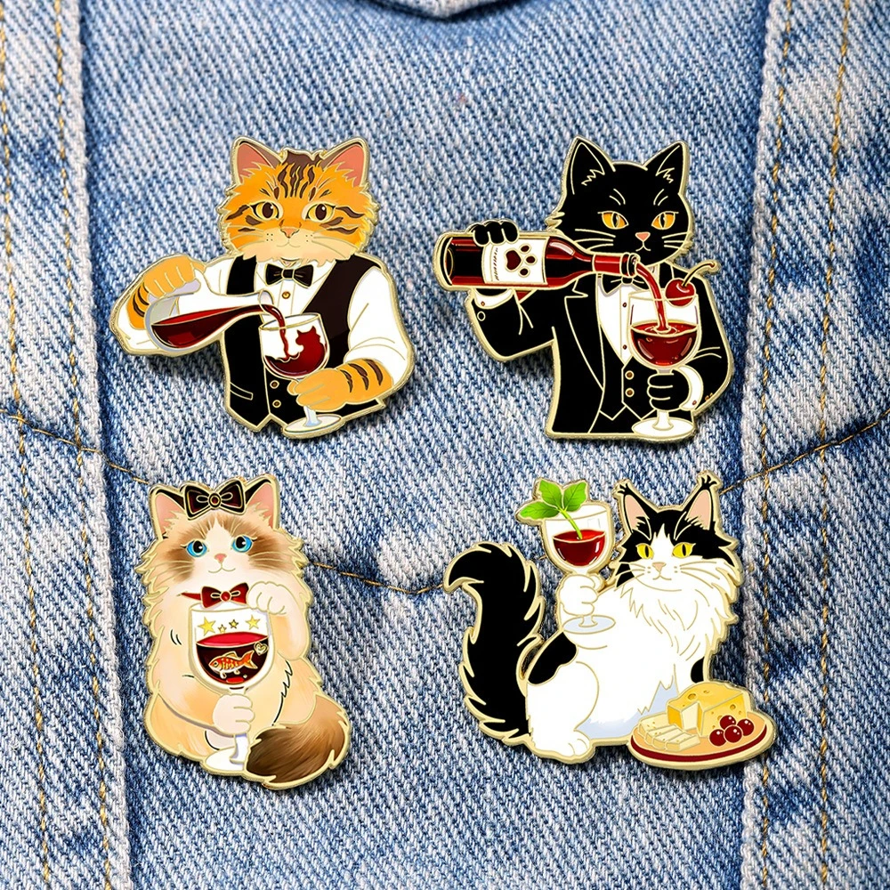 Bartender Cat Brooch - Cute Animal Wine Series Metal Brooch - Unique Fashion Accessories for Clothing, Bags, and More