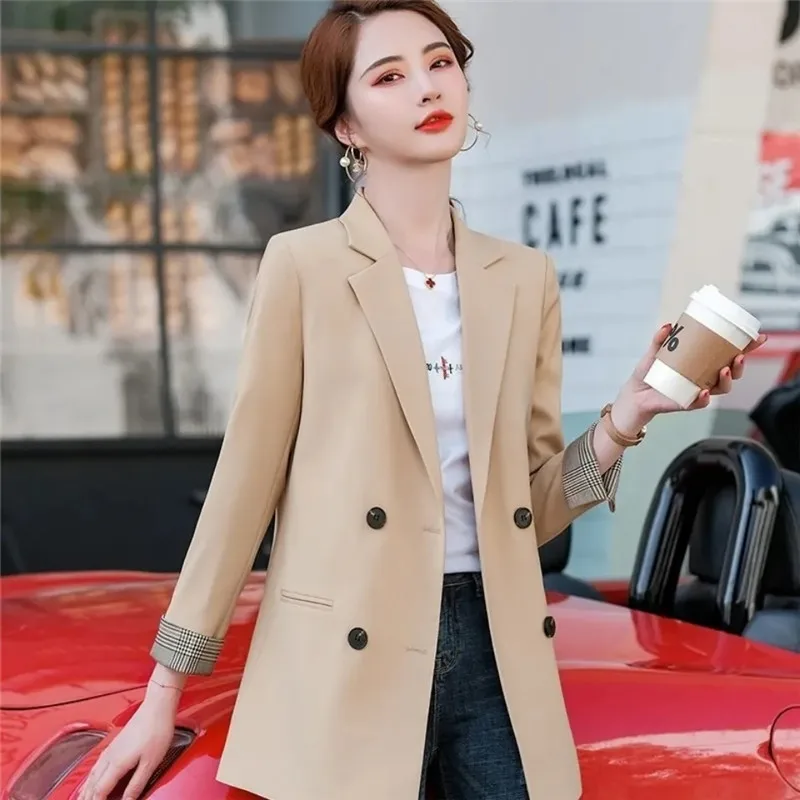 2024 NEW Women's Blazer Casaco Feminin Fashion Suit Jacket Spring Autumn Jackets Plaid Cuffs Suit Coat Tops Street Decoration