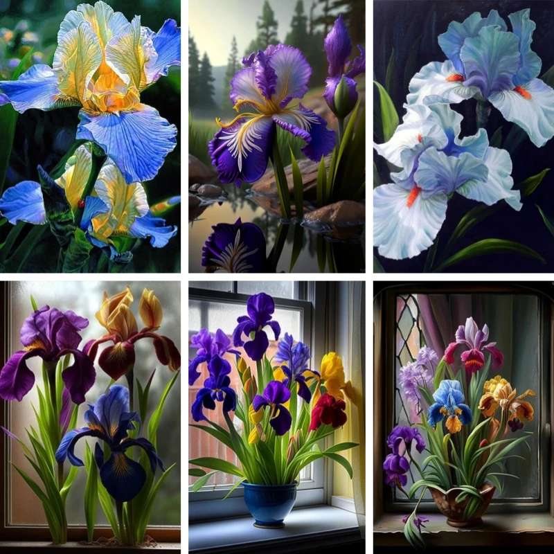 

Full Round Square Drill Iris Flower in Purple Diamond Art Painting Art Kits for Adults Beginners Paint with Gem Home Wall Decor