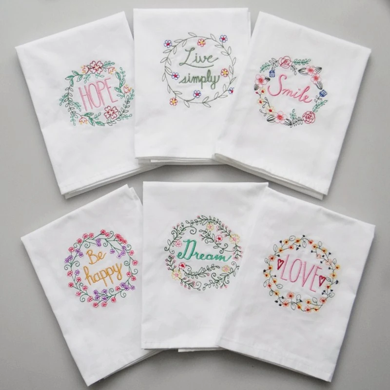 Serviette de table brodée pour fête de mariage, torchon en coton absorbant, serviettes de gril à la maison, accessoires de cuisine et de salle à manger, 6 pièces