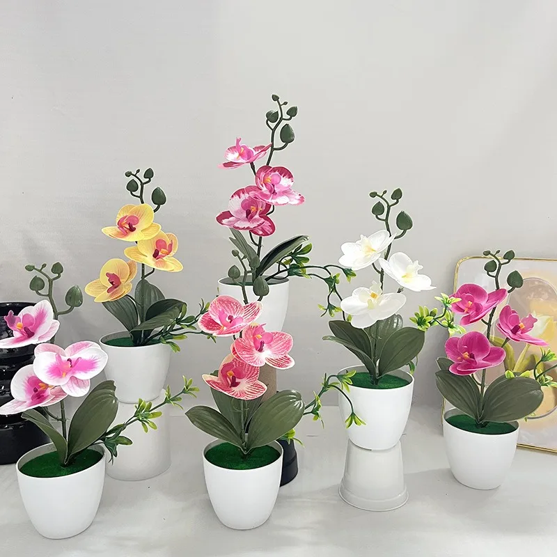 Película 3D de simulación de sensación de flor, mariposa, orquídea, planta artificial, decoración de escritorio para el hogar y la Oficina, adorno, planta en maceta