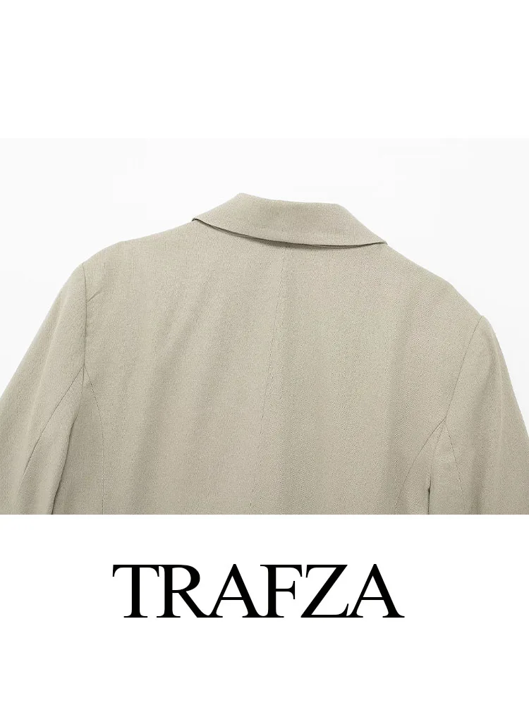 TRAFZA-Veste Élégante à Manches Courtes pour Femme, Poches, Simple Boutonnage, High Street, Automne