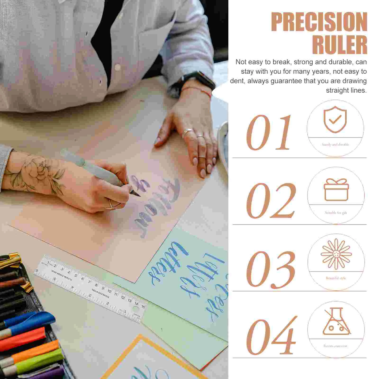 2 Pcs Ruler Cork Stainless Steel Measuring Tool Stationery Scale Straight Edges Rulers Miss