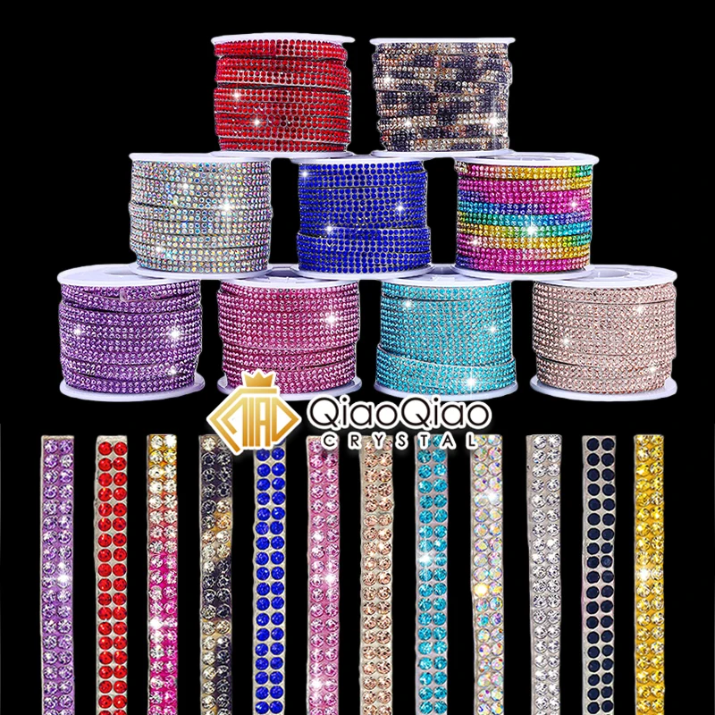 QIAO 10-Yards Roll Self-adhesive Glass Rhinestone Trim Tape 2 Rows for DIY Car Decorations,Weddings,Clothing,Hats, Crafts