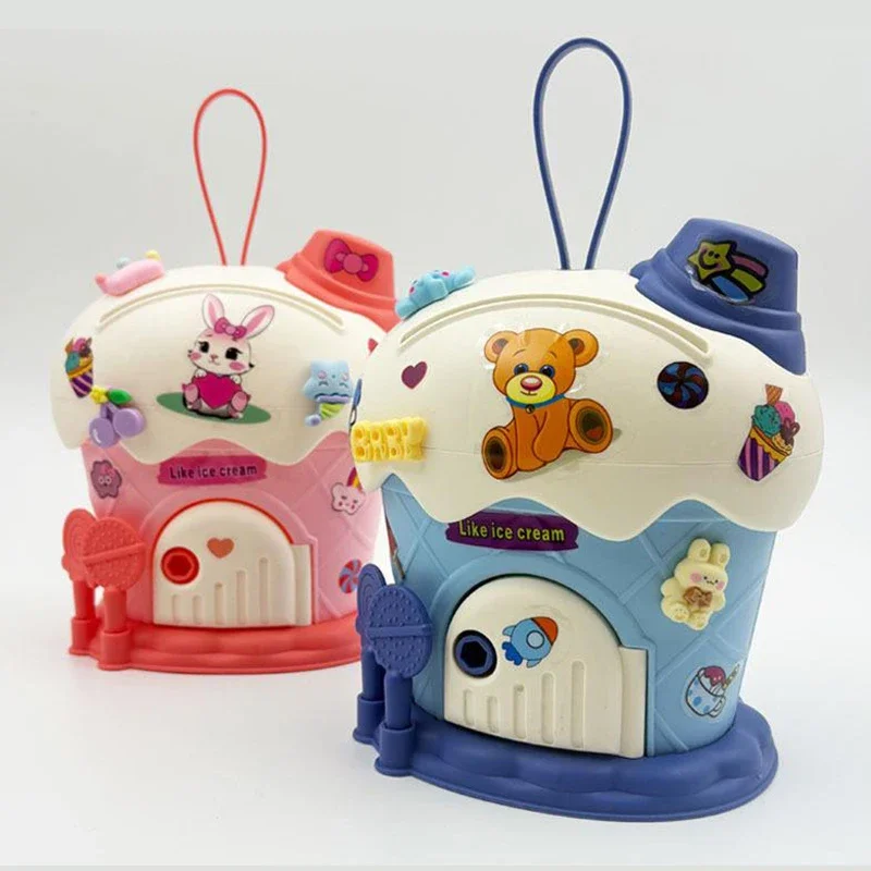 1 ensemble de tirelire de cabane de crème glacée, grande capacité, jouet pour enfants, autocollants de dessin animé, boîte d'économie d'argent avec clés, cadeau pour enfants