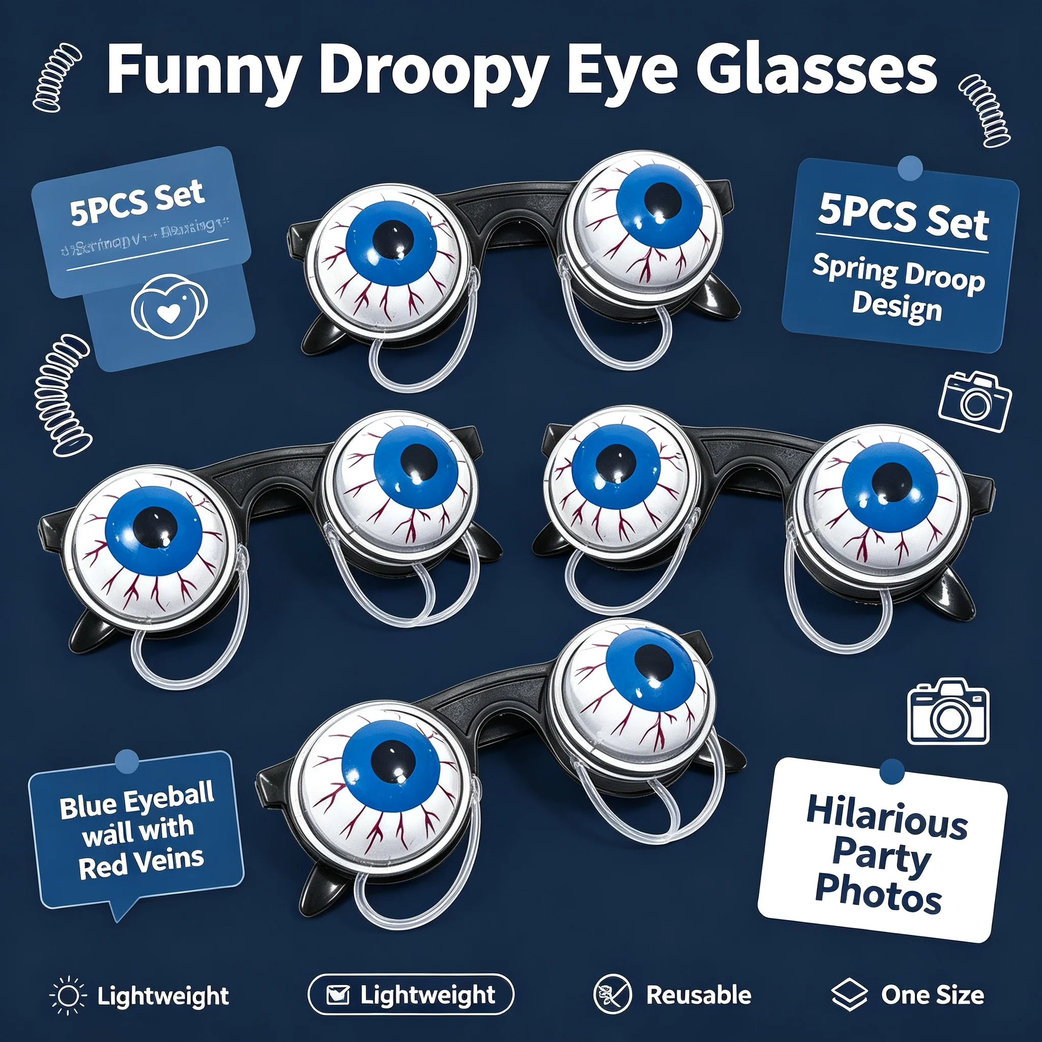 Halloween Funny Spring Glasses Prank Props for Party Decorations Optical Illusion Joke Goggles Vision Impairment Gag Gifts