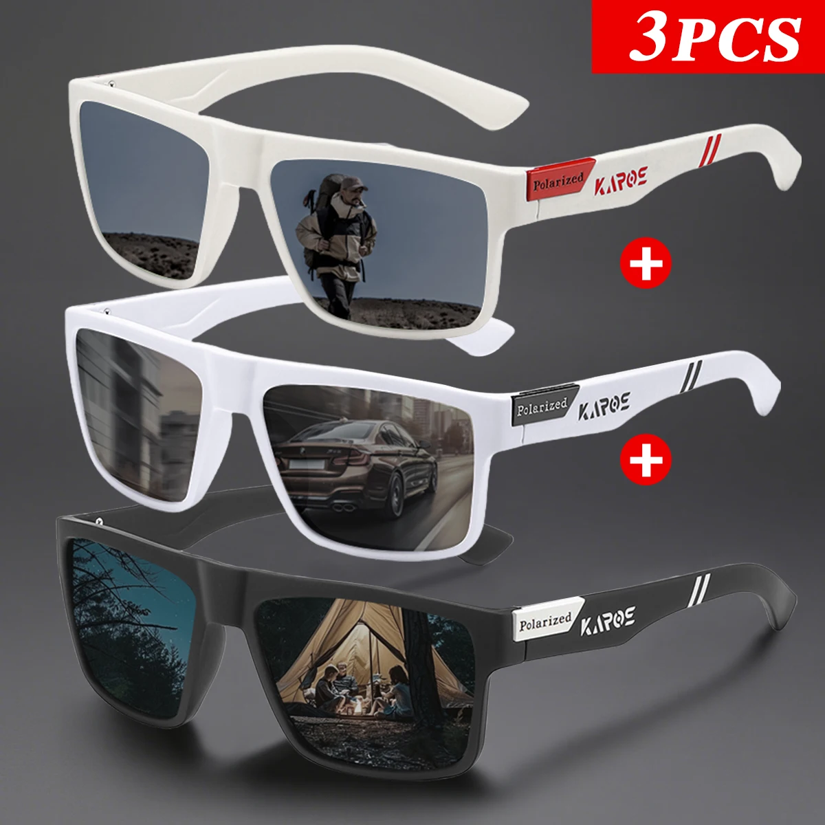 KAROS 3Pcs Polarized Sport Glasses Set for Men & Women UV400 Protection Eyewear for Fishing Cycling Driving Travel & Hiking YZ23