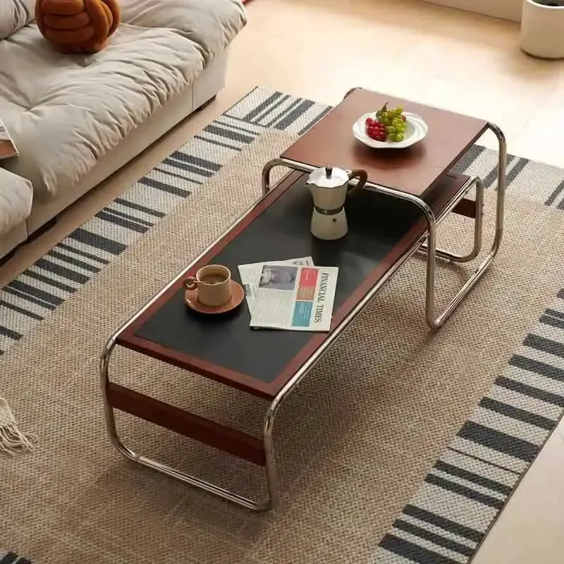 Medieval retro coffee table combination living room home sofa edge stainless steel rectangular rock slab