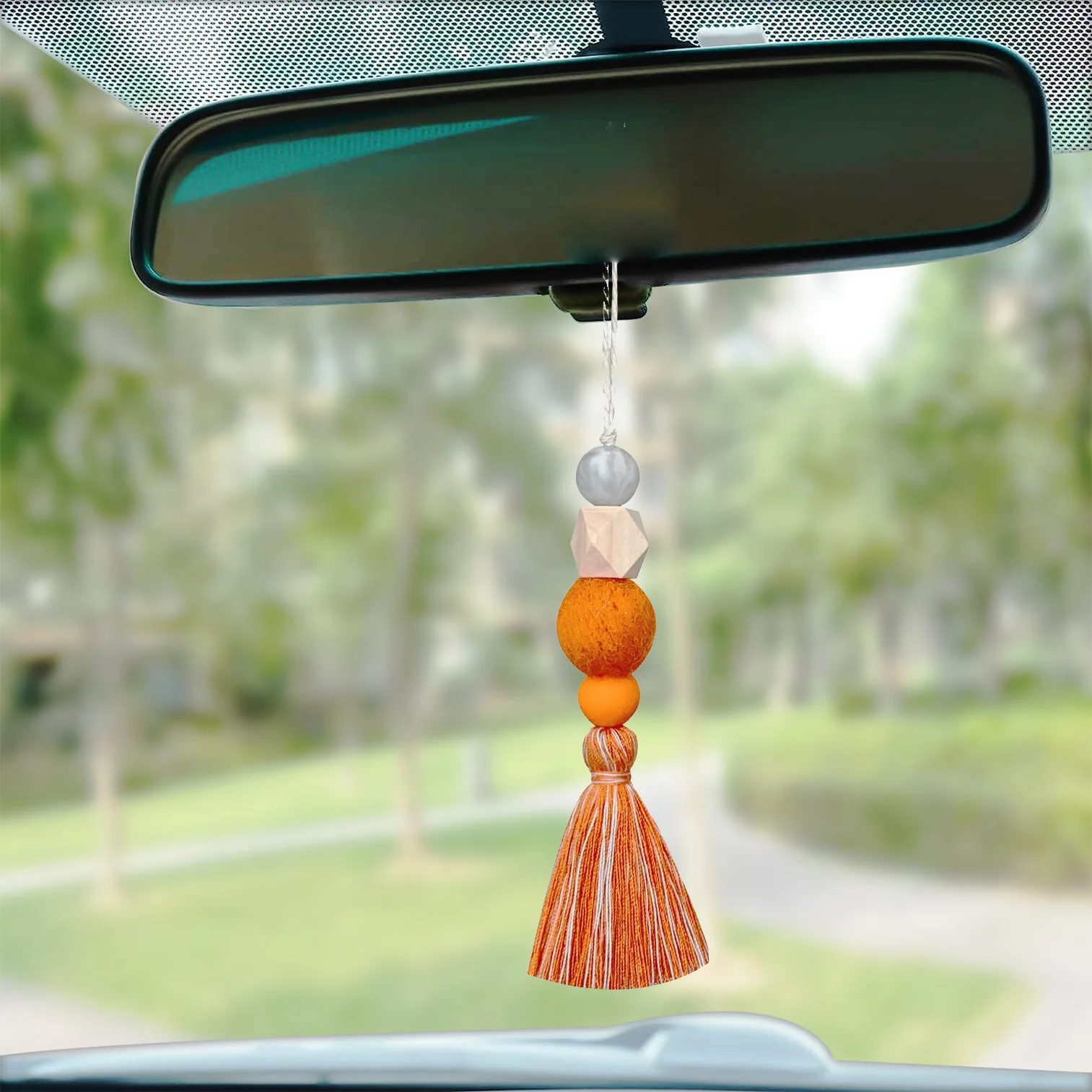 

Perfume Diffuser Car Wooden Bead Tassel Pendant Wood Silicone Bead Felt Ball Perfume Diffuser Tassel Car Decoration Accessories