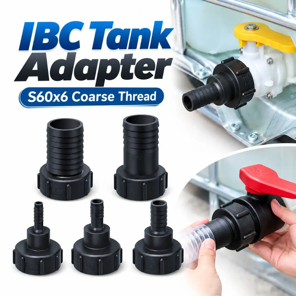 New Plastic IBC Tank Adapter S60x6 Coarse Thread Black Water Tank Adaptor with Clamp Barbed Hose Fitting for Water Tank