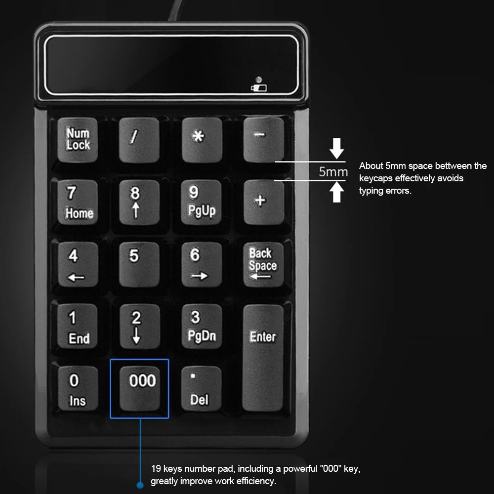 【Sale】Keypad USB Wired Numeric Keypad Mechanical Feel Number Pad Keyboard 19 Keys Water-proof for Laptop Desktop PC Notebook