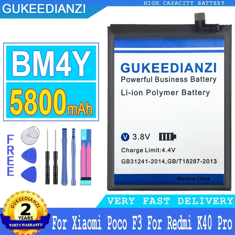 

5800mAh GUKEEDIANZI Battery BM4Y For Xiaomi Poco F3 For Redmi K40 Pro K40Pro Big Power Bateria