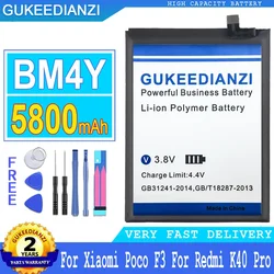 5800mAh GUKEEDIANZI Bateria BM4Y dla Xiaomi Poco F3 dla Redmi K40 Pro K40Pro Big Power Bateria