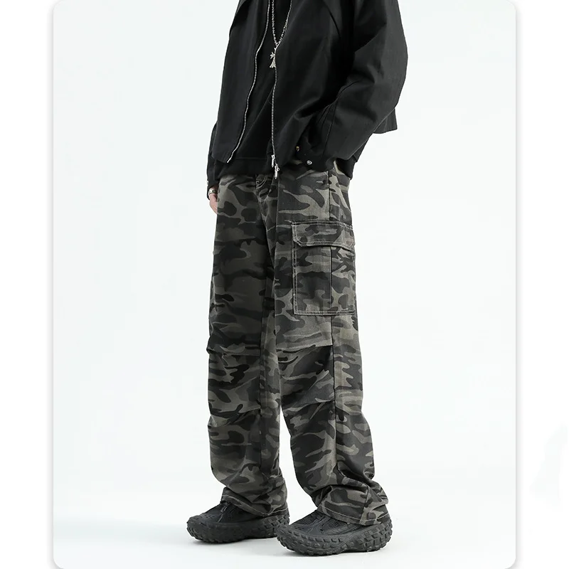 

Autumn and Winter New American Camouflage Caution Pants Men's Loose Trendy Brand Design Sense Denim Pants