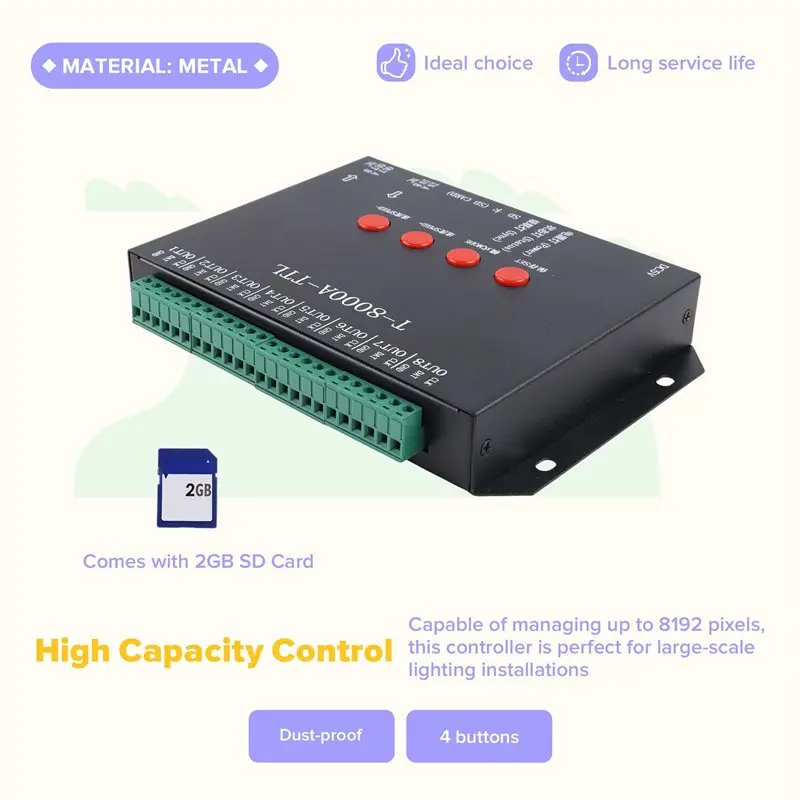 AY14 -T-8000 TTL LED Pixel Controller DC5/12-24V With 2GB SD Card For Various LED Strip Lights