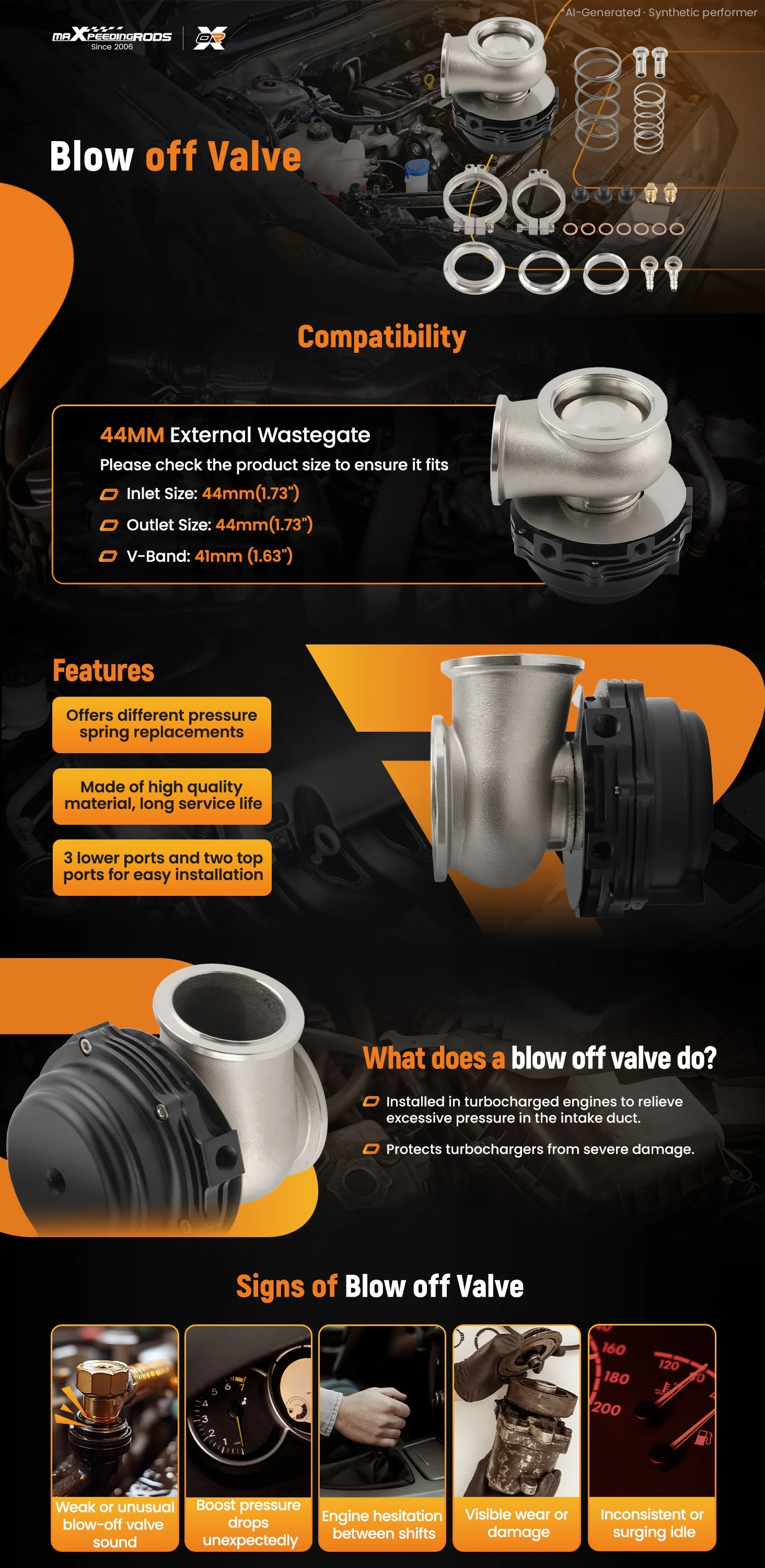Maxpeedingrods 44mm External Cooled Turbo Wastegate For Universal Turbos With Wastegate