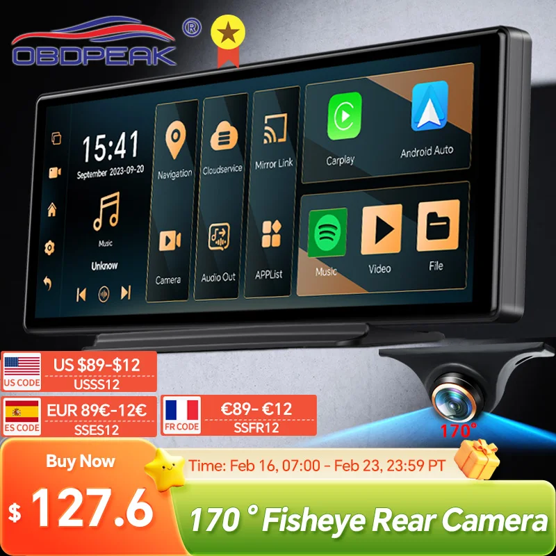 K50 170 ° Fish Eye Rear View Camera 4G+64G 10.26 4G Android 13 AI Screen GPS Navigation Carplay Android AUTO Dual Lens Dash Cam