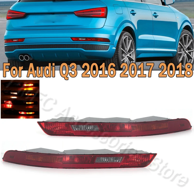 PMFC Car Rear Bumper Brake Light Warning Reverse Fog Lamp Tailight With Bulb For Audi Q3 2016 2017 2018 8UD945095B 8U0945096B