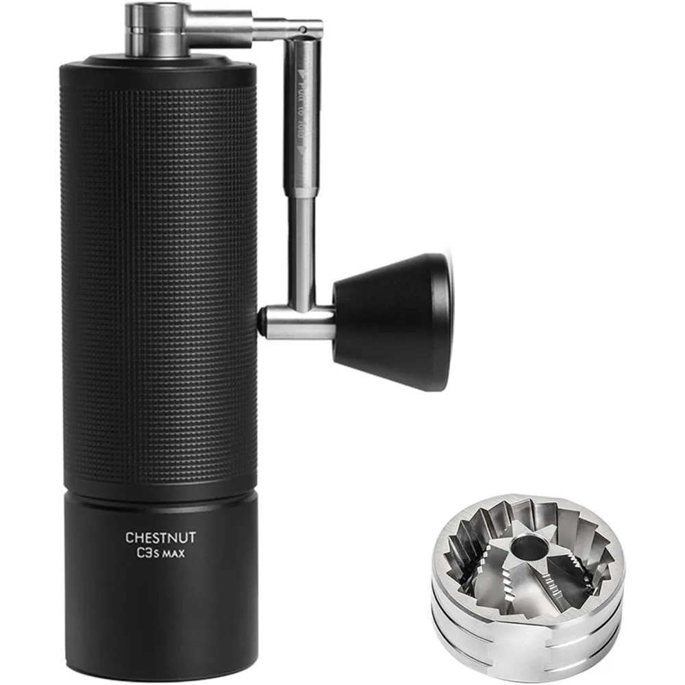 

Ручная кофемолка Chestnut C3S: максимальная емкость 30 г, конические заусенцы из нержавеющей стали с ЧПУ, регулируемые внутренние настройки