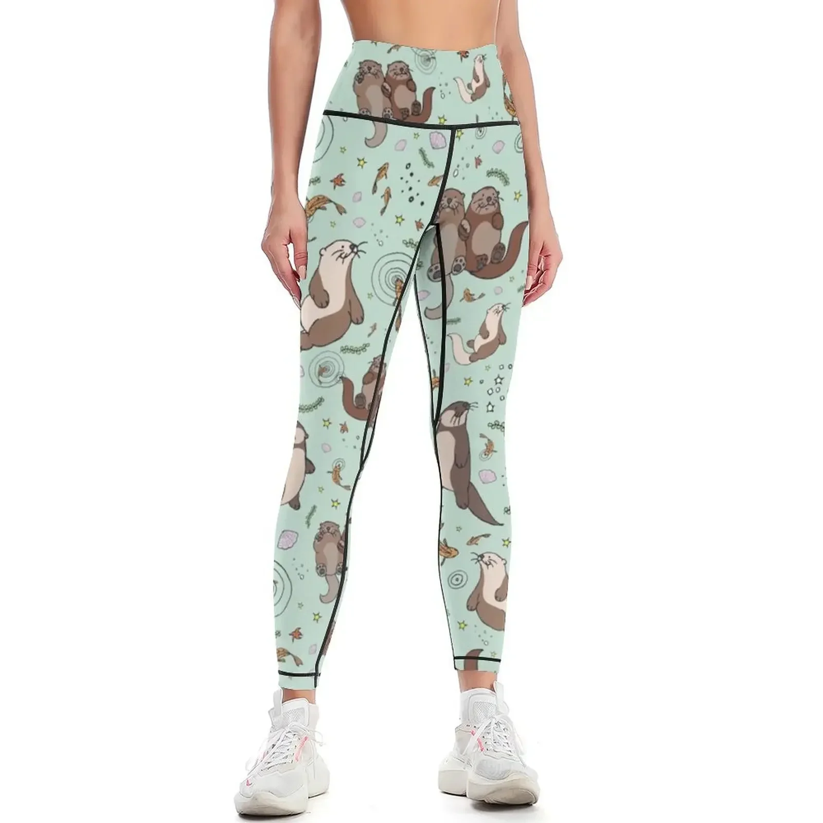 Otters in Blue Leggings flared Women's sports leggins push up woman Leginsy push up Womens Leggings