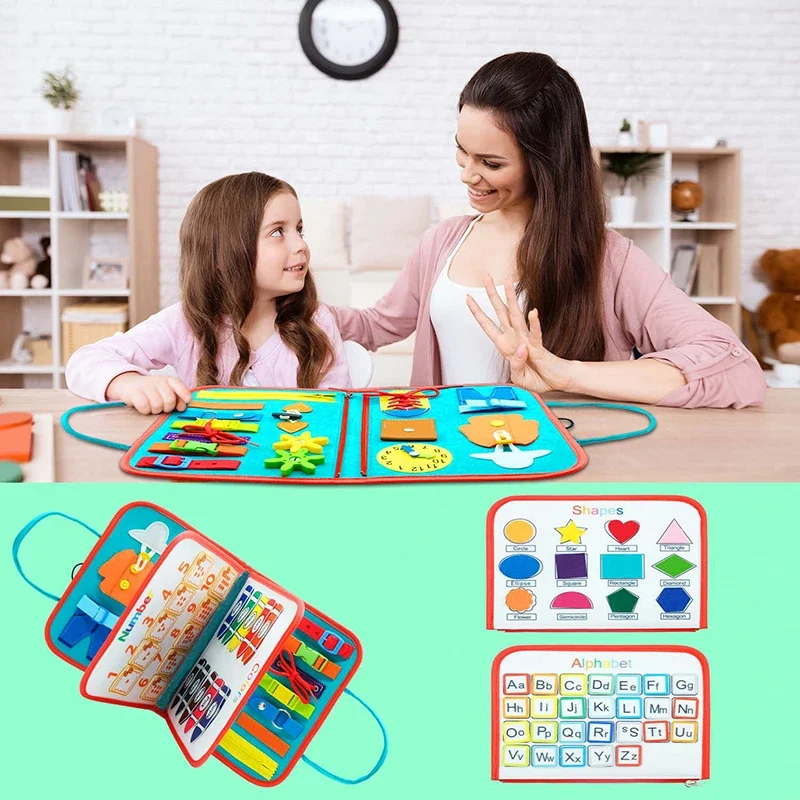 Tablero ocupado Montessori para niños pequeños, actividad educativa para vestido básico, habilidades motoras, juguetes de aprendizaje para viajes, bolso para niños y niñas